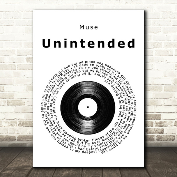 Muse Unintended Vinyl Record Song Lyric Print