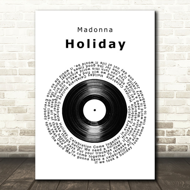Madonna Holiday Vinyl Record Song Lyric Print