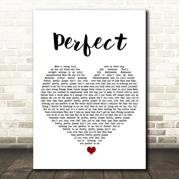 Pink Perfect (Clean Edition) White Heart Song Lyric Print