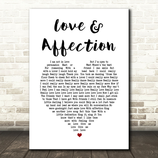 Joan Armatrading Love & Affection White Heart Song Lyric Print