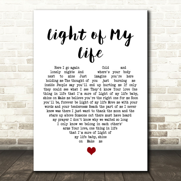Louise Redknapp Light of My Life White Heart Song Lyric Print