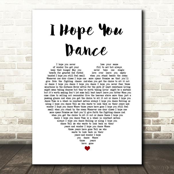 Ronan Keating I Hope You Dance White Heart Song Lyric Print
