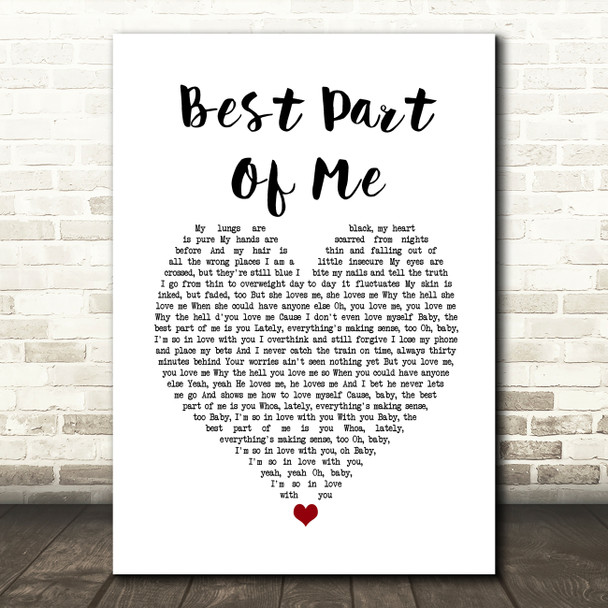 Ed Sheeran (feat. YEBBA) Best Part Of Me White Heart Song Lyric Print