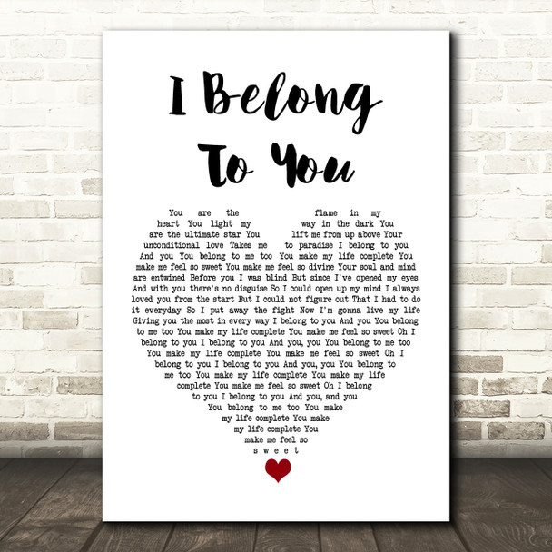 Lenny Kravitz I Belong To You White Heart Song Lyric Print