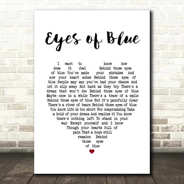 Paul Carrack Eyes of Blue White Heart Song Lyric Print