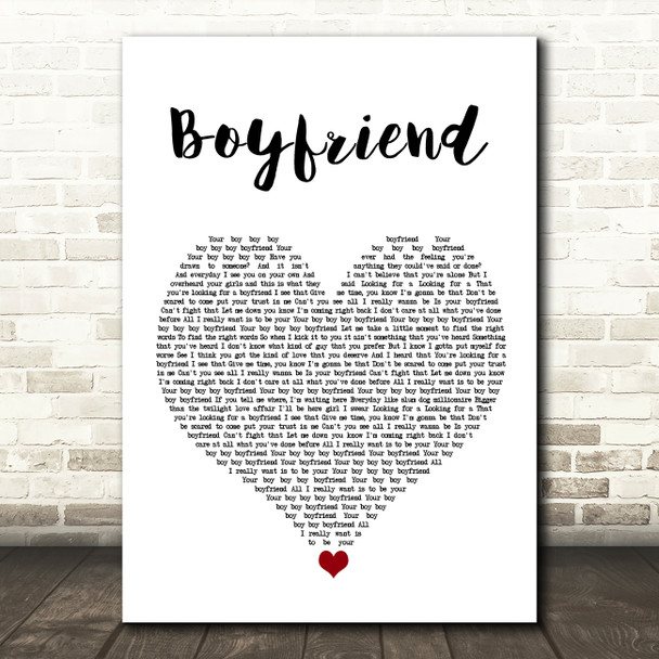 Big Time Rush Boyfriend White Heart Song Lyric Print