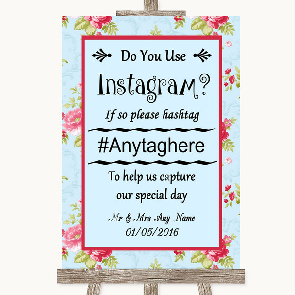 Shabby Chic Floral Instagram Photo Sharing Personalized Wedding Sign