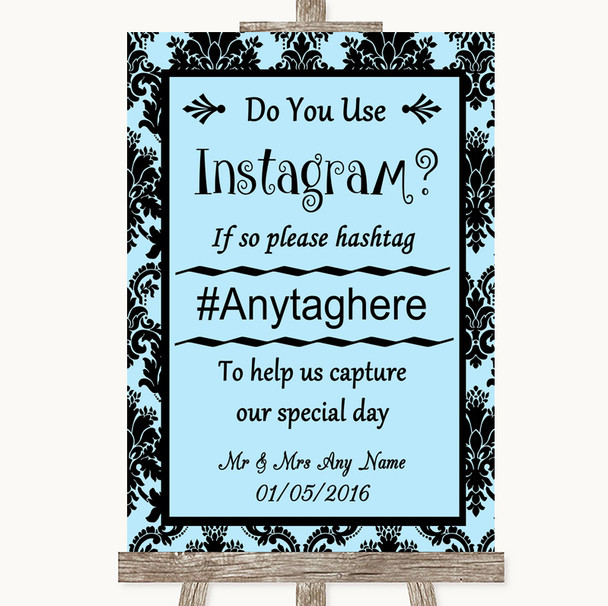 Sky Blue Damask Instagram Photo Sharing Personalized Wedding Sign