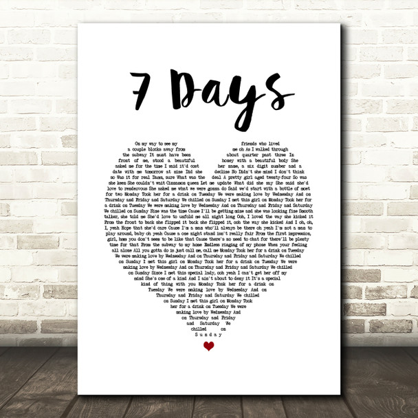 Craig David 7 Days White Heart Song Lyric Print