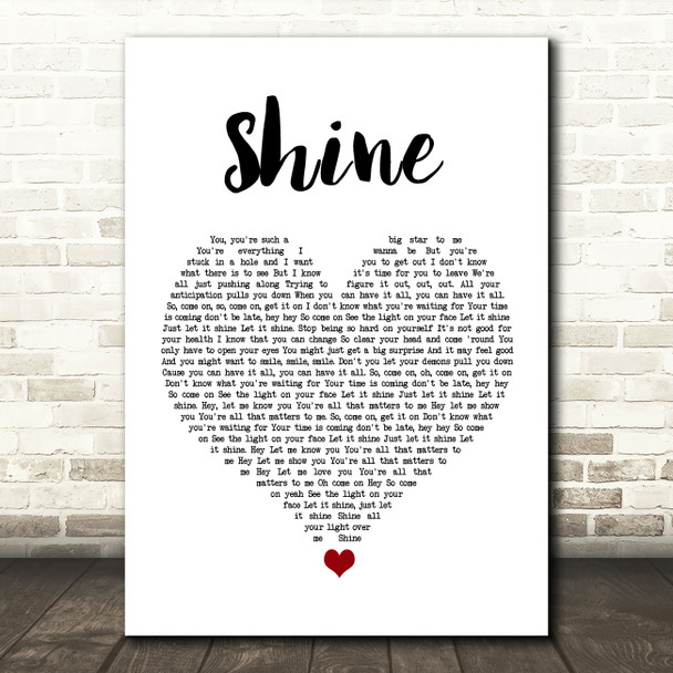 Take That Shine White Heart Song Lyric Print