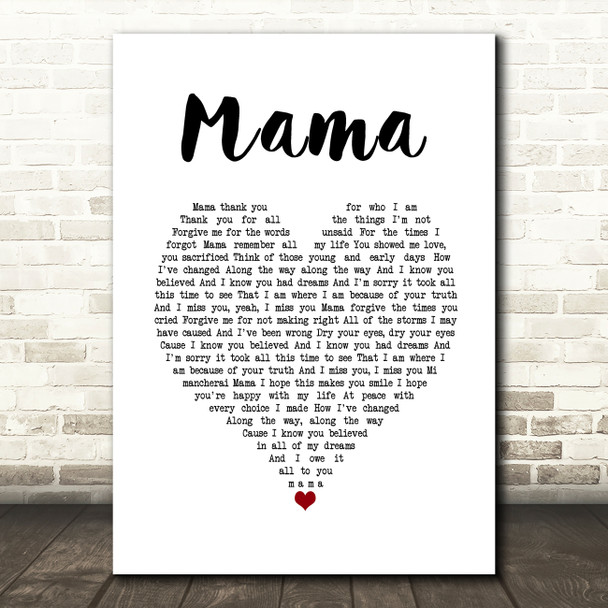 Il Divo Mama White Heart Song Lyric Print