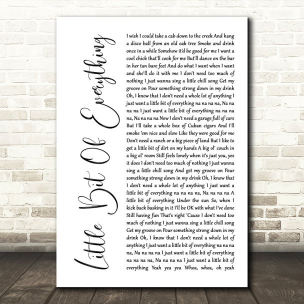 Keith Urban Little Bit Of Everything White Script Song Lyric Print