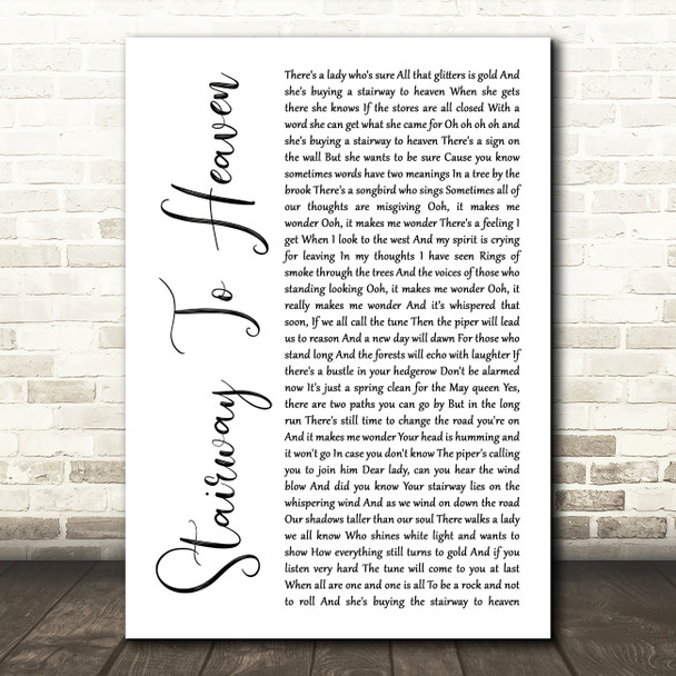 Led Zeppelin Stairway To Heaven White Script Song Lyric Print