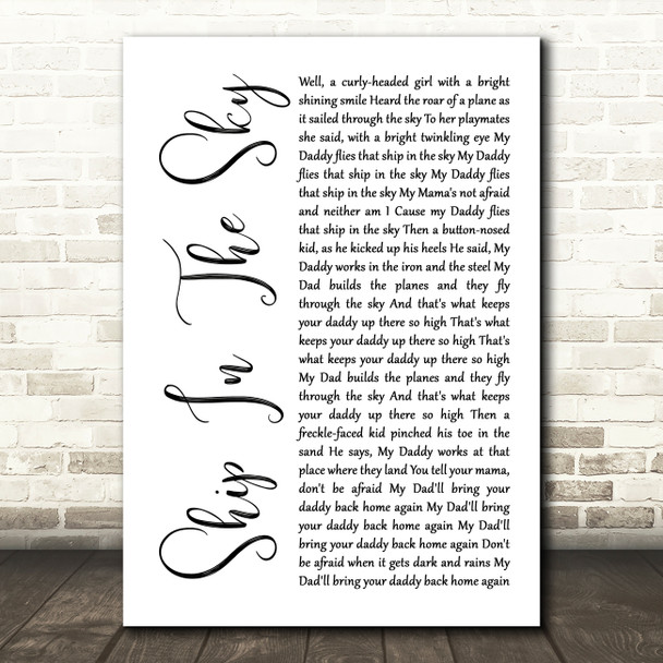 Woody Guthrie Ship In The Sky White Script Song Lyric Print