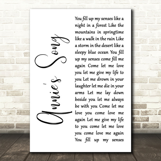 John Denver Annie's Song White Script Song Lyric Print