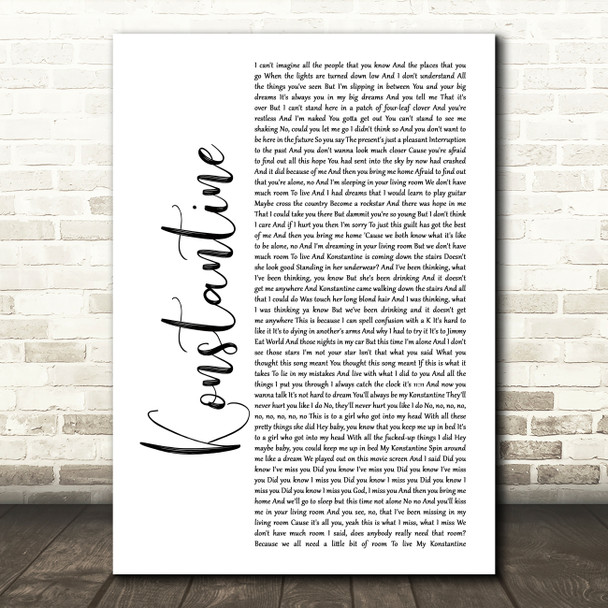 Something Corporate Konstantine White Script Song Lyric Print