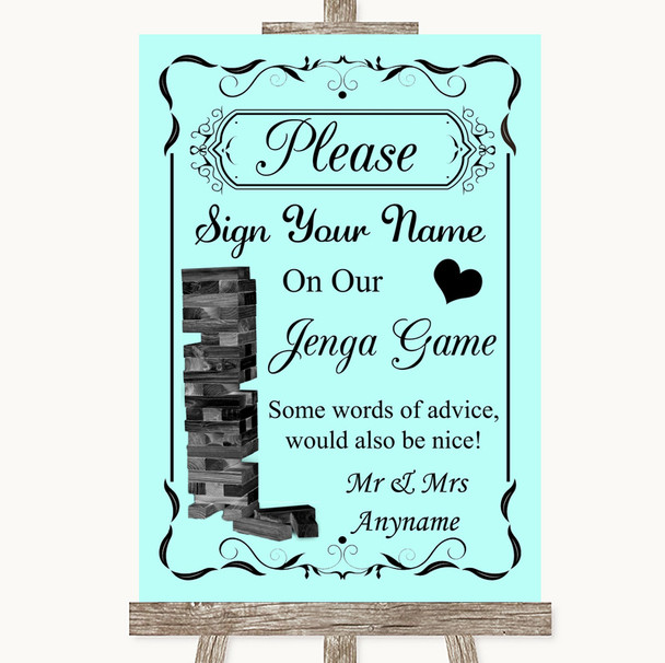 Aqua Jenga Guest Book Personalized Wedding Sign