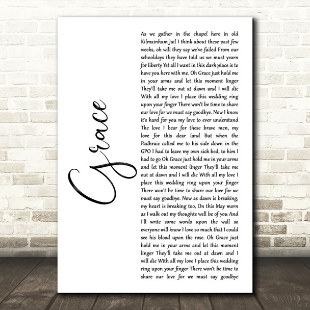 Charlie and the bhoys Grace White Script Song Lyric Print