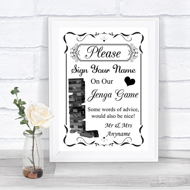 Black & White Jenga Guest Book Personalized Wedding Sign