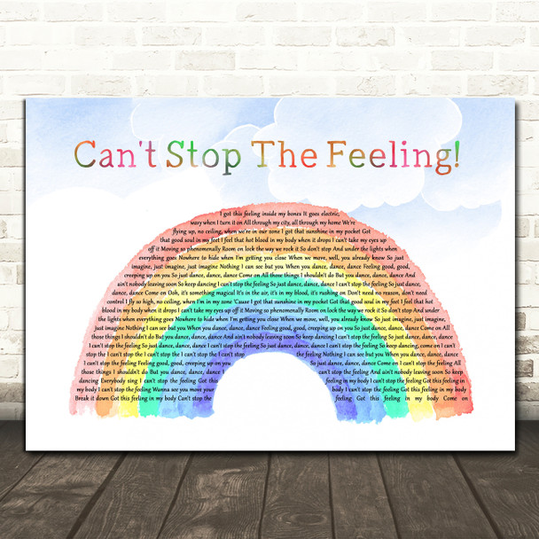 Justin Timberlake Can't Stop The Feeling Watercolour Rainbow & Clouds Song Lyric Quote Music Poster Print