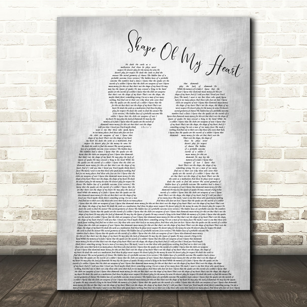 Sting Shape Of My Heart Man Lady Bride Groom Wedding Grey Song Lyric Quote Music Poster Print