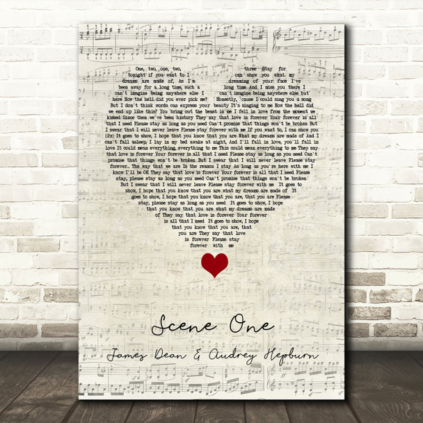 Sleeping With Sirens Scene One James Dean & Audrey Hepburn Script Heart Song Lyric Quote Music Poster Print