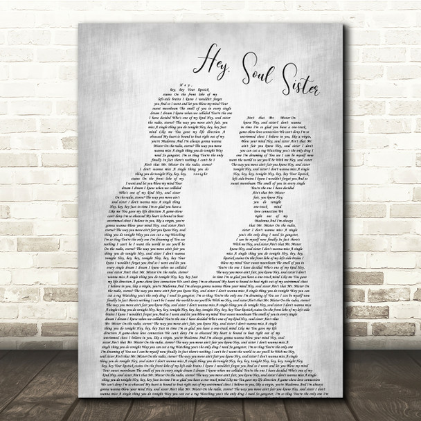 Train Hey, Soul Sister Man Lady Bride Groom Wedding Grey Song Lyric Quote Music Poster Print