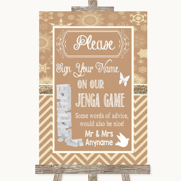 Brown Winter Jenga Guest Book Personalized Wedding Sign