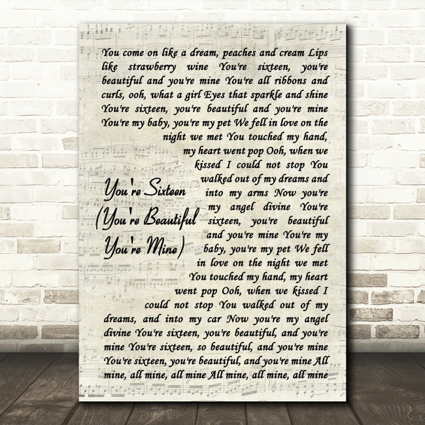 Ringo Starr You're Sixteen (You're Beautiful You're Mine) Vintage Script Song Lyric Quote Music Poster Print