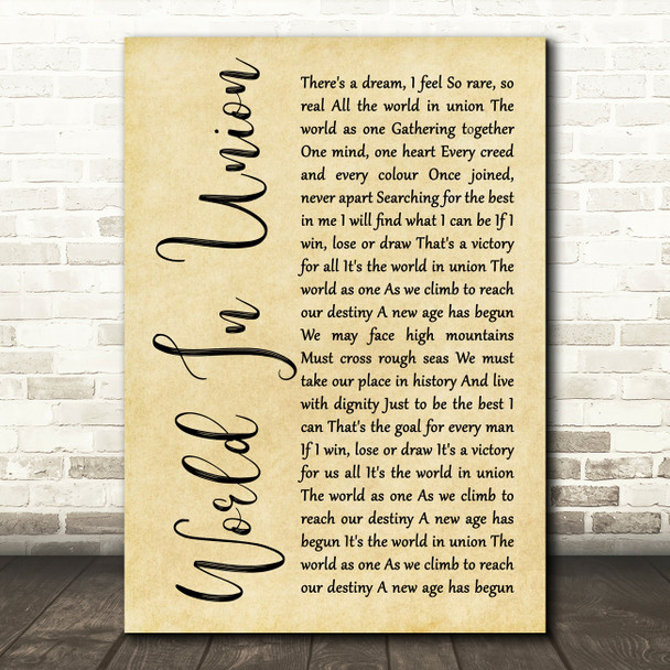 Emeli Sandé World In Union (Rugby World Cup Anthem) Rustic Script Song Lyric Quote Music Poster Print