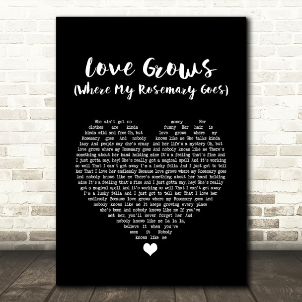 Edison Lighthouse Love Grows (Where My Rosemary Goes) Black Heart Song Lyric Quote Music Poster Print