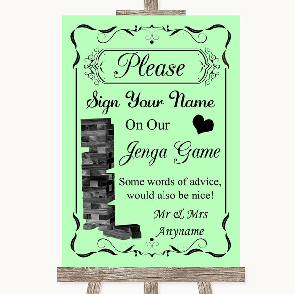 Green Jenga Guest Book Personalized Wedding Sign