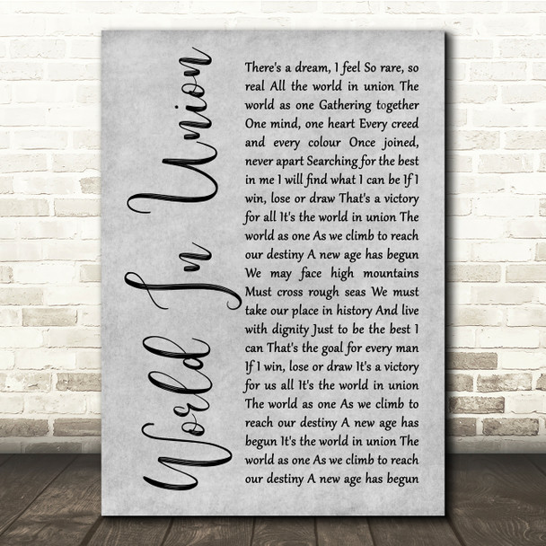 Emeli Sandé World In Union (Rugby World Cup Anthem) Grey Rustic Script Song Lyric Quote Music Poster Print