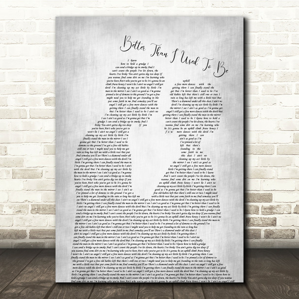 Tim McGraw Better Than I Used To Be Man Lady Bride Groom Wedding Grey Song Lyric Quote Music Poster Print