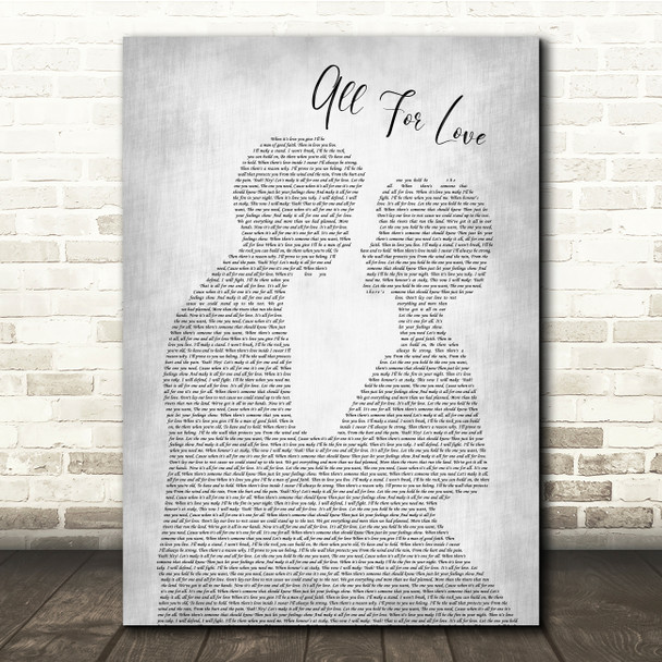 Bryan Adams All For Love Man Lady Bride Groom Wedding Grey Song Lyric Quote Music Poster Print