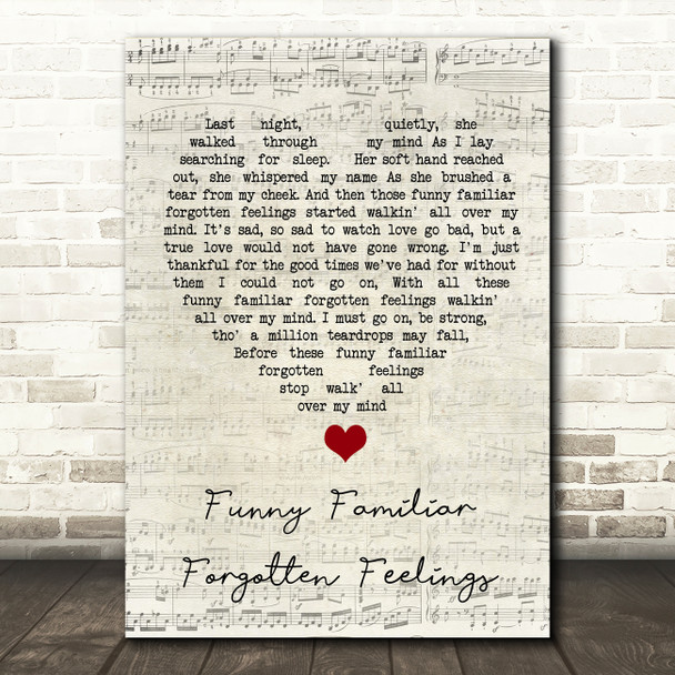 Tom Jones Funny Familiar Forgotten Feelings Script Heart Song Lyric Quote Music Poster Print