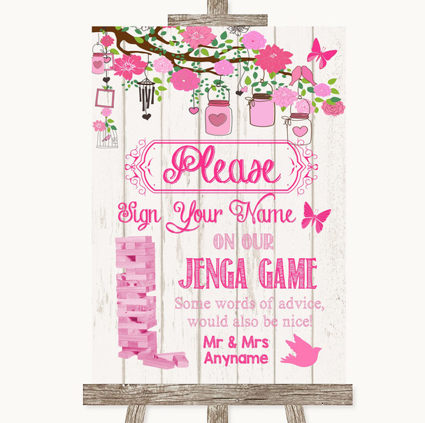 Pink Rustic Wood Jenga Guest Book Personalized Wedding Sign
