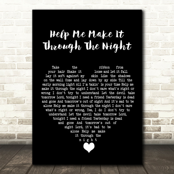 Kris Kristofferson Help Me Make It Through The Night Black Heart Song Lyric Quote Music Poster Print