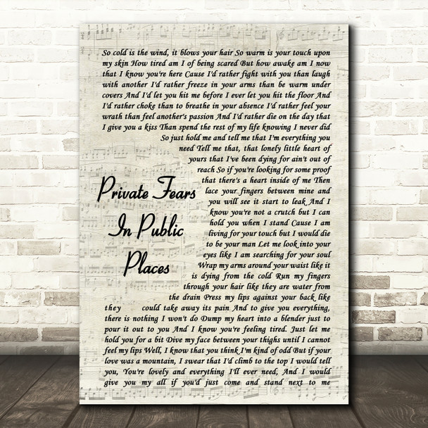 Front Porch Step Private Fears In Public Places Vintage Script Song Lyric Quote Music Poster Print
