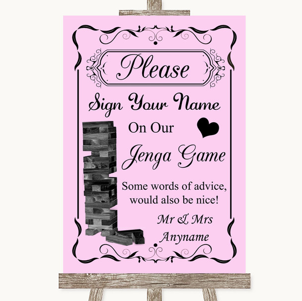 Pink Jenga Guest Book Personalized Wedding Sign