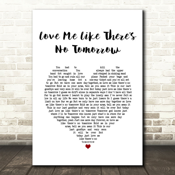 Freddie Mercury Love Me Like Theres No Tomorrow White Heart Song Lyric Quote Music Poster Print