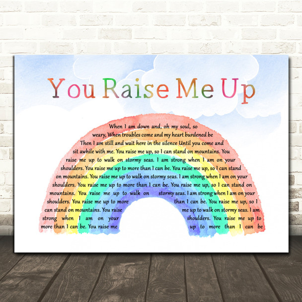 Westlife You Raise Me Up Watercolour Rainbow & Clouds Song Lyric Quote Music Poster Print