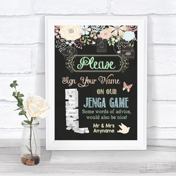 Shabby Chic Chalk Jenga Guest Book Personalized Wedding Sign