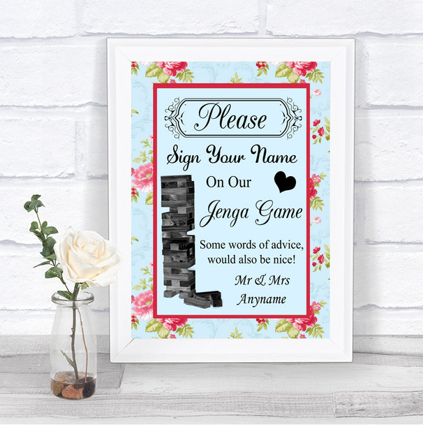 Shabby Chic Floral Jenga Guest Book Personalized Wedding Sign