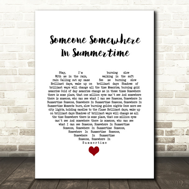 Simple Minds Someone Somewhere In Summertime White Heart Song Lyric Quote Music Poster Print