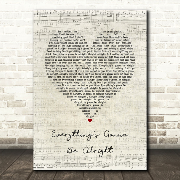 David Lee Murphy & Kenny Chesney Everything's Gonna Be Alright Script Heart Song Lyric Quote Music Poster Print