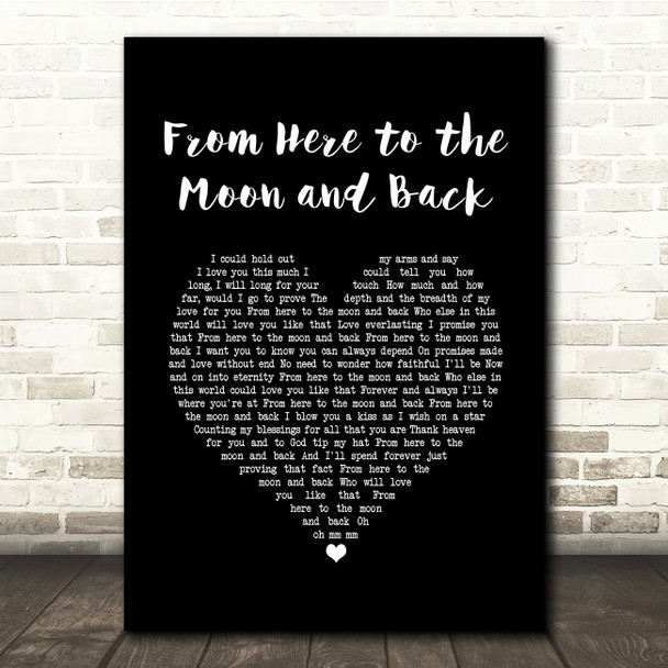 Willie Nelson ft. Dolly Parton From Here to the Moon and Back Black Heart Song Lyric Quote Music Poster Print