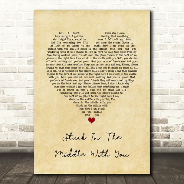 Stealers Wheel Stuck In The Middle With You Vintage Heart Song Lyric Quote Music Poster Print