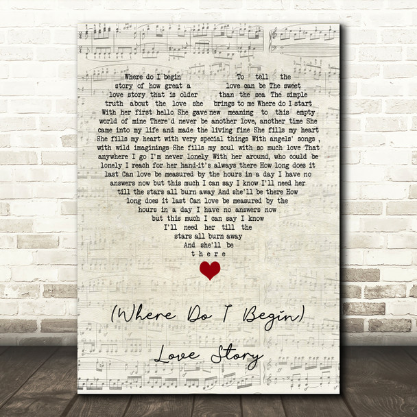 Andy Williams (Where Do I Begin) Love Story Script Heart Song Lyric Quote Music Poster Print
