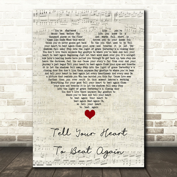 Danny Gokey Tell Your Heart To Beat Again Script Heart Song Lyric Quote Music Poster Print